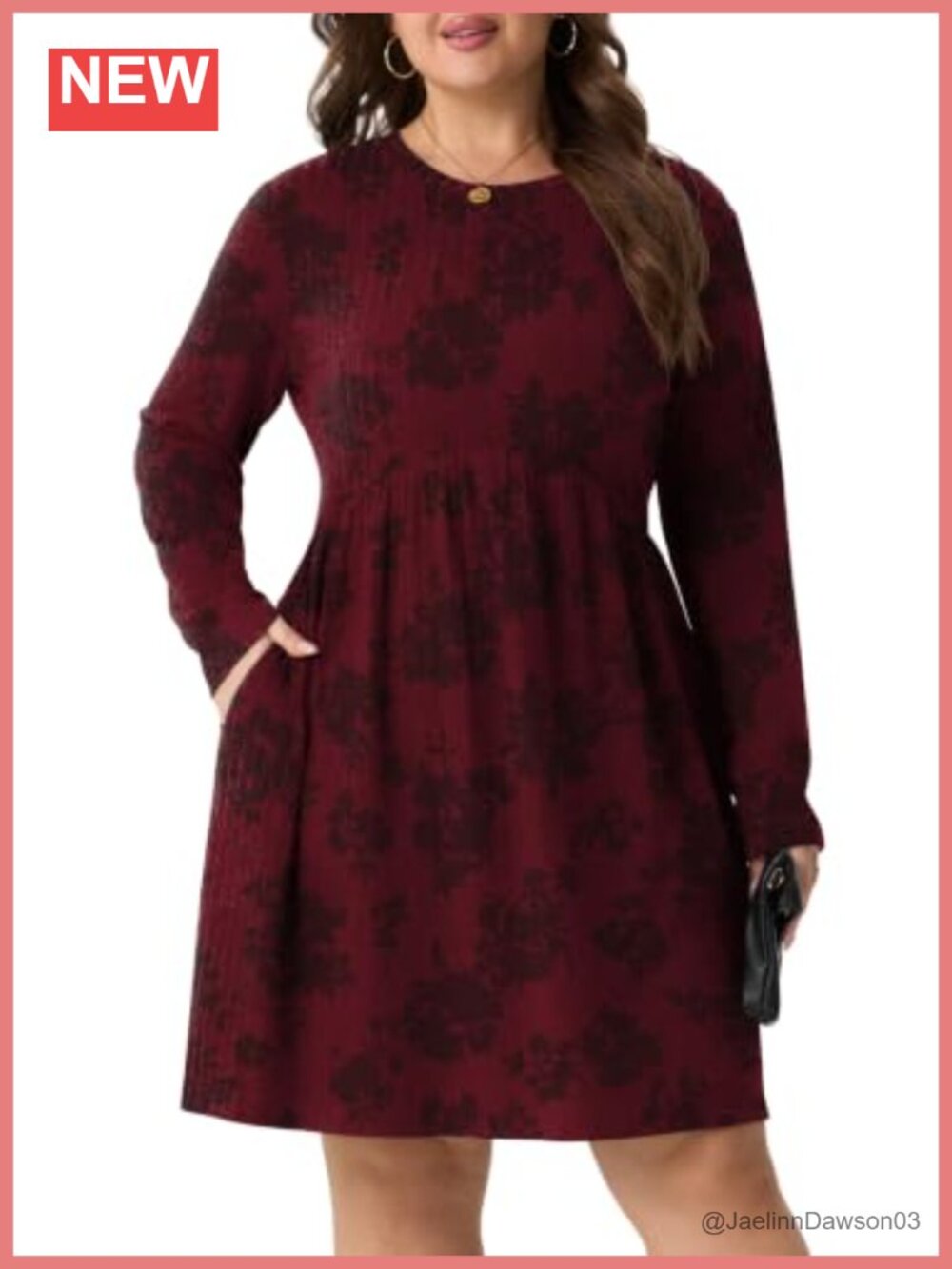 Plus Size Ribbed Sweater Dress Long Sleeve with Pockets